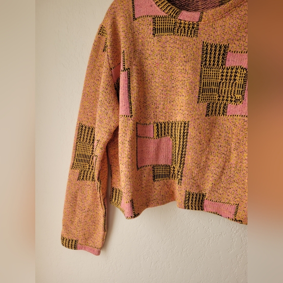 Zara Jacquard Geometric Cropped Sweater Orange Pink | size L - Picture 2 of 9